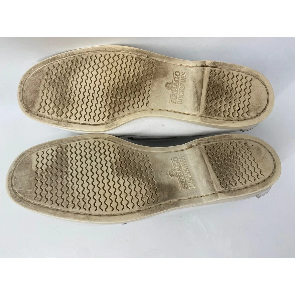 Sebago Boat Shoes Men 12 White Docksides Preppy Nautical Leather Deck Loafers
